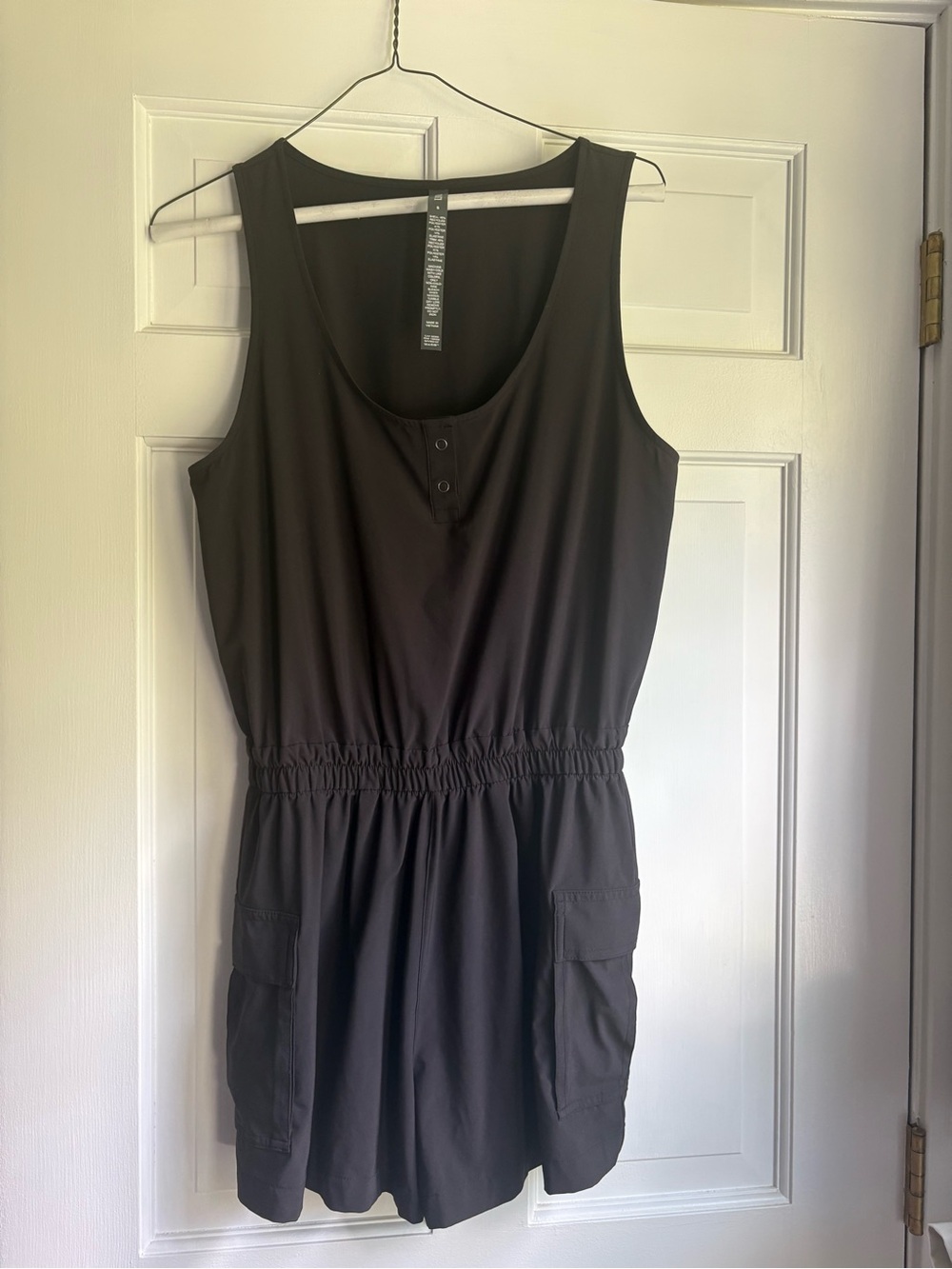 VUORI Women’s Black Sleeveless Elastic-Waist Romper Dress